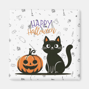 Fröhliches Halloween-Katze & Kürbis Magnet