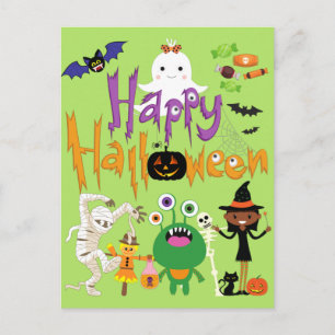 Fröhliches Halloween Kinder Süß und Gruselig  Postkarte