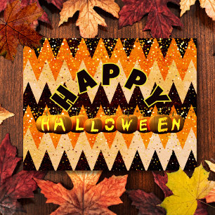Fröhliches Halloween-Kürbis-Buchstaben-Chevron Feiertagspostkarte