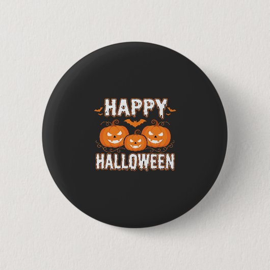 Fröhliches Halloween-Kürbis-Fledermaus-Vektor Button (Vorderseite)