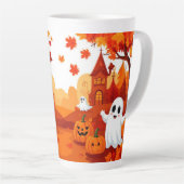 Fröhliches Halloween Kürbis Geist Wald 🎃 Milchtasse (Rechte Ecke)
