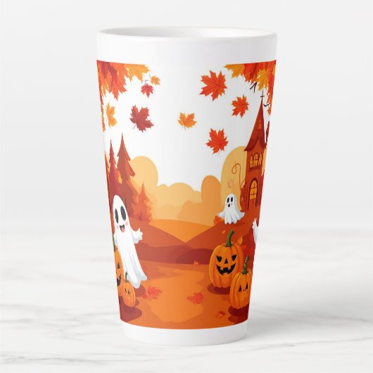 Fröhliches Halloween Kürbis Geist Wald 🎃 Milchtasse (Vorderseite)