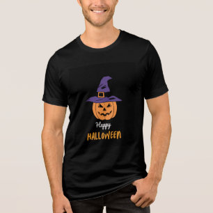 Fröhliches Halloween Kürbis T-Shirt - Süße Hexenmü Tri-Blend Shirt