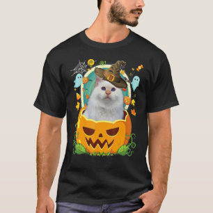 Fröhliches Halloween Kürbis Türkisch Angora Katze  T-Shirt