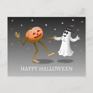 Fröhliches Halloween Kürbis und Geist Postkarte