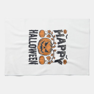 Fröhliches Halloween Kürbis Vintage Gravur Design_ Geschirrtuch