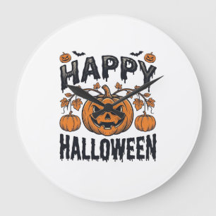 Fröhliches Halloween Kürbis Vintage Gravur Design_ Große Wanduhr