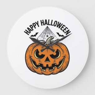 Fröhliches Halloween-Kürbisgesicht Vintage-Vektord Große Wanduhr