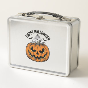 Fröhliches Halloween-Kürbisgesicht Vintage-Vektord Metall Brotdose
