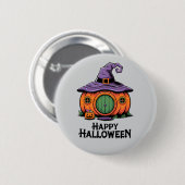 Fröhliches Halloween Kürbishaus & Hexenhut-Dach Button (Vorne & Hinten)
