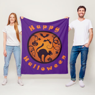 Fröhliches Halloween Laterne schwarze Katze Spinne Fleecedecke