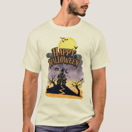Fröhliches Halloween Lila Sonnenuntergang Spukhaus T-Shirt
