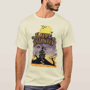 Fröhliches Halloween Lila Sonnenuntergang Spukhaus T-Shirt