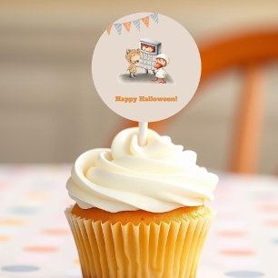 Fröhliches Halloween mit Bär, Ente und Rechner-Kin Runder Aufkleber