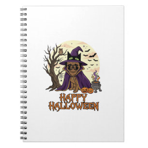 Fröhliches Halloween Mops Hexenhut Kessel Kürbisse Notizblock