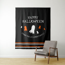 Fröhliches Halloween Niedlich Ghosts Orange, Schwa Wandteppich