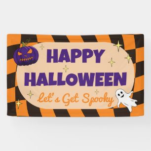 Fröhliches Halloween Orange Karo Party Banner