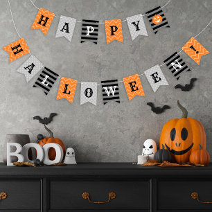 Fröhliches Halloween Orange Schwarz und Grau Gemus Wimpelkette