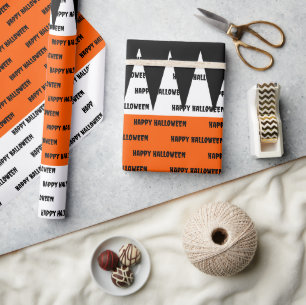 Fröhliches Halloween Orange Schwarzes Personalisie Geschenkpapier