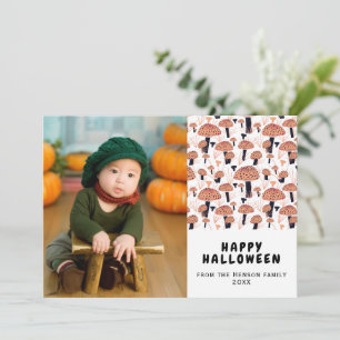 Fröhliches Halloween Oranger Pilz Herbst Foto Feiertagskarte