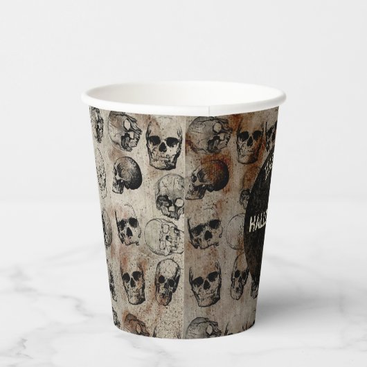Fröhliches Halloween-Party Vintage Schädel Pappbecher (Rechts)