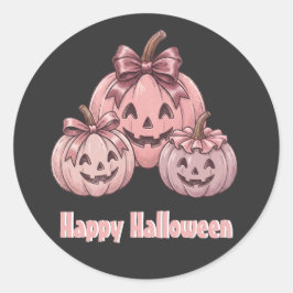 Fröhliches Halloween Pinkoween Vintage-Kürbis-Trio Runder Aufkleber
