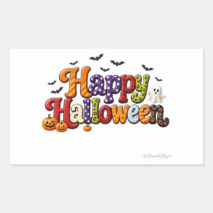 Fröhliches Halloween Polka-Punkt-Blasenbuchstaben Rechteckiger Aufkleber