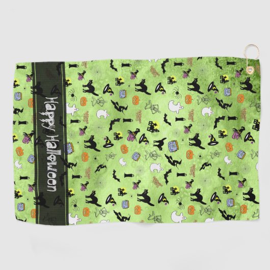 Fröhliches Halloween Random Pattern Green Grunge Golfhandtuch (Horizontal)