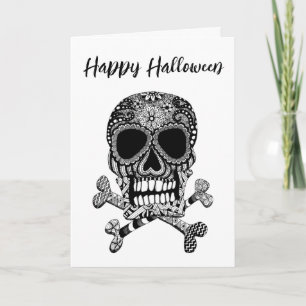 Fröhliches Halloween-Schädel und Kreuzgräten-Gruß Karte
