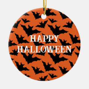 Fröhliches Halloween schwarze Fledermäuse orange g Keramik Ornament
