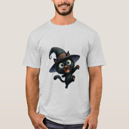 Fröhliches Halloween schwarze Hexenkatze winkt ✨🐾 T-Shirt