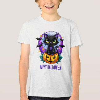 Fröhliches Halloween schwarze Katze auf Kürbis Tri-Blend Shirt