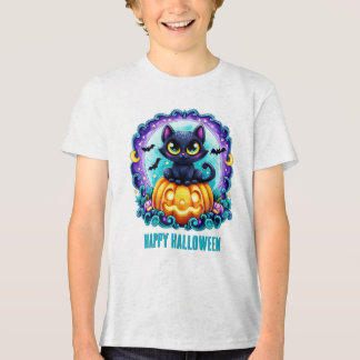 Fröhliches Halloween schwarze Katze auf Kürbis Tri-Blend Shirt