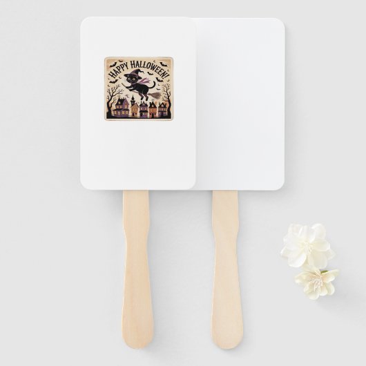 Fröhliches Halloween schwarze Katze Hexe Classic T Fächer (Vorne und Hinten)