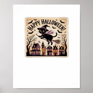 Fröhliches Halloween schwarze Katze Hexe Klassisch Poster