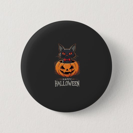 Fröhliches Halloween Schwarze Katze Kürbis Design_ Button (Vorderseite)