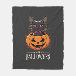 Fröhliches Halloween Schwarze Katze Kürbis Design_ Fleecedecke