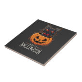 Fröhliches Halloween Schwarze Katze Kürbis Design_ Fliese (Seite)