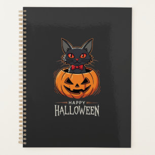 Fröhliches Halloween Schwarze Katze Kürbis Design_ Planer