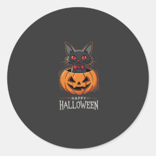 Fröhliches Halloween Schwarze Katze Kürbis Design_ Runder Aufkleber