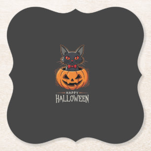 Fröhliches Halloween Schwarze Katze Kürbis Design_ Untersetzer