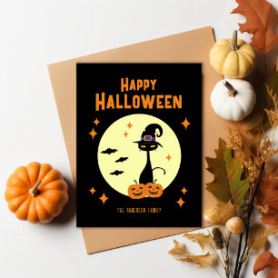 Fröhliches Halloween Schwarze Katze Personalisiert Feiertagspostkarte