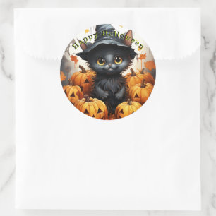 Fröhliches Halloween Schwarze Katzen Kürbisse Runder Aufkleber