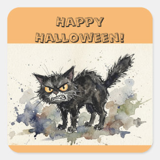 Fröhliches Halloween schwarze Katzen Quadrat-Aufkl Quadratischer Aufkleber
