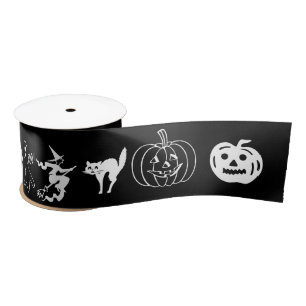 Fröhliches Halloween schwarze weiße gruselige Deko Satinband