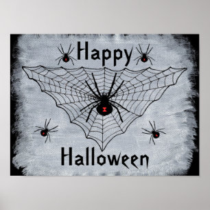 Fröhliches Halloween Schwarze Witwe Spinnennetz Po Poster