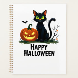 Fröhliches Halloween-Schwarzkatzen-Rettungs-T-Shir Planer