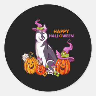 Fröhliches Halloween Sibirischer Husky Lustig Süß Runder Aufkleber