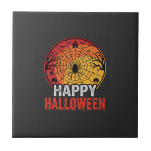 Fröhliches Halloween Spinnennetz Vektordesign Fliese