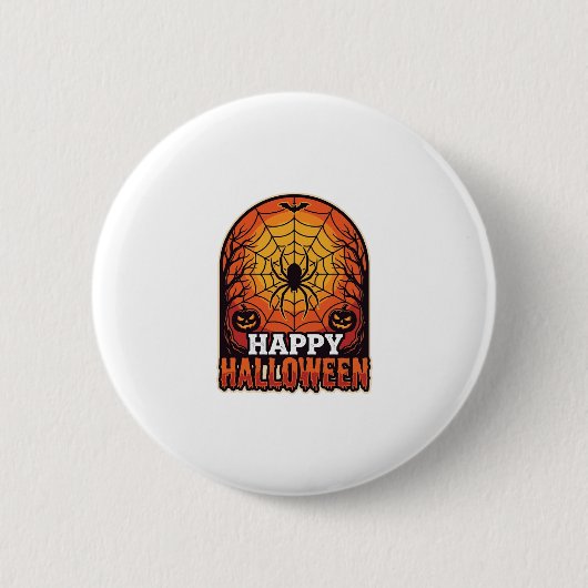 Fröhliches Halloween Spinnennetz Vintage Gravur De Button (Vorderseite)